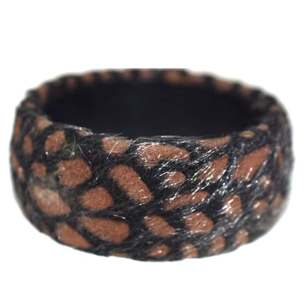 VTG 80's Fashionable Animal Print Faux Fur 5" Boho Grunge Bangle Bracelet
